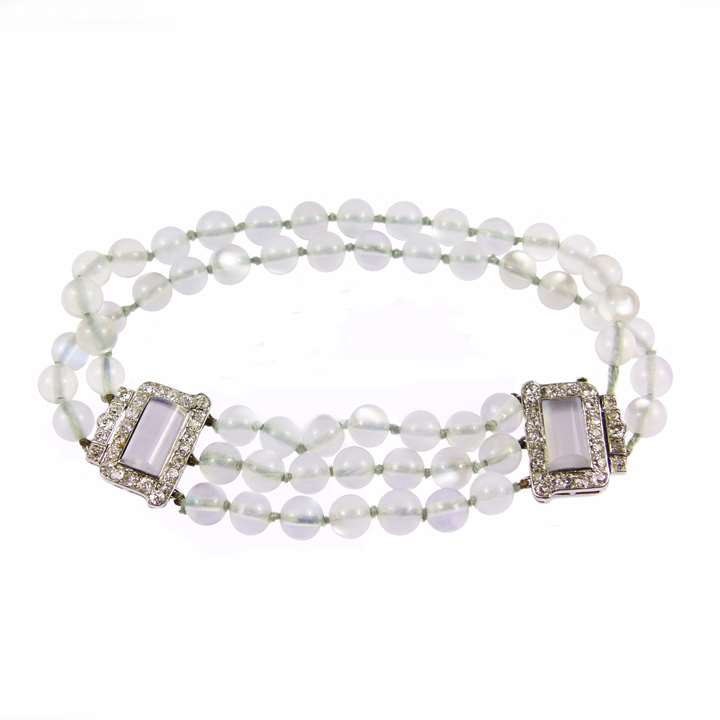 Moonstone bead and diamond and moonstone bracelet